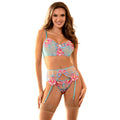SUBBLIME - 957643 FLOWER EMBROIDERED BRA AND GARTER BELT SET PINK S/M
