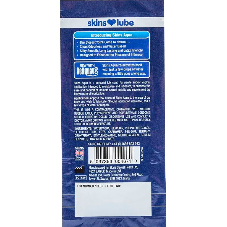 SKINS - AQUA WATER-BASED LUBRICANT SINGLE-DOSE 5 ML