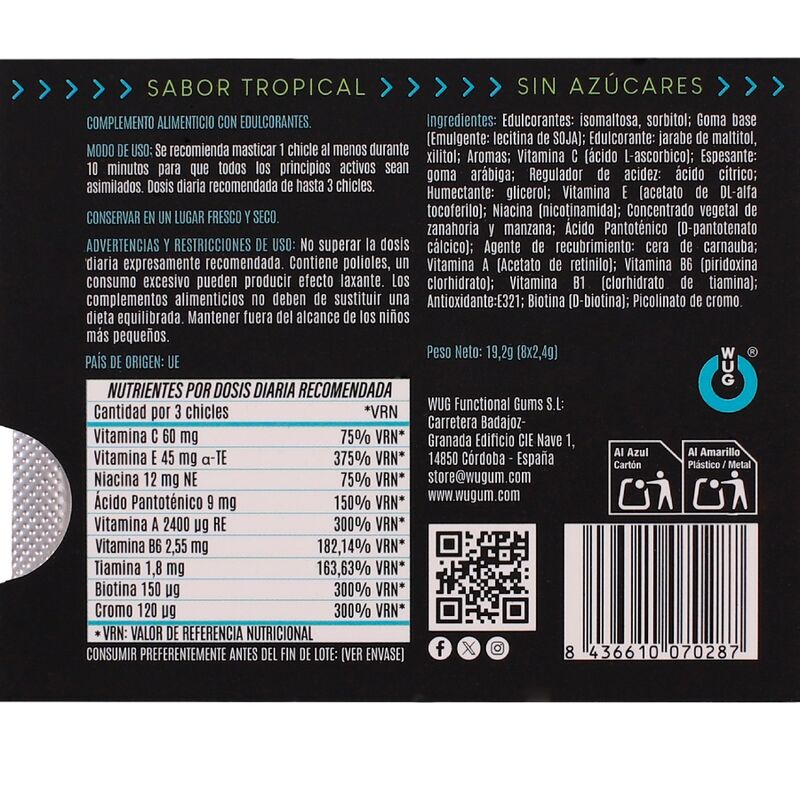 WUG MULTIVIT - FUNCTIONAL MULTIVITAMIN TROPICAL FLAVOUR GUM BLISTER 8 PCS